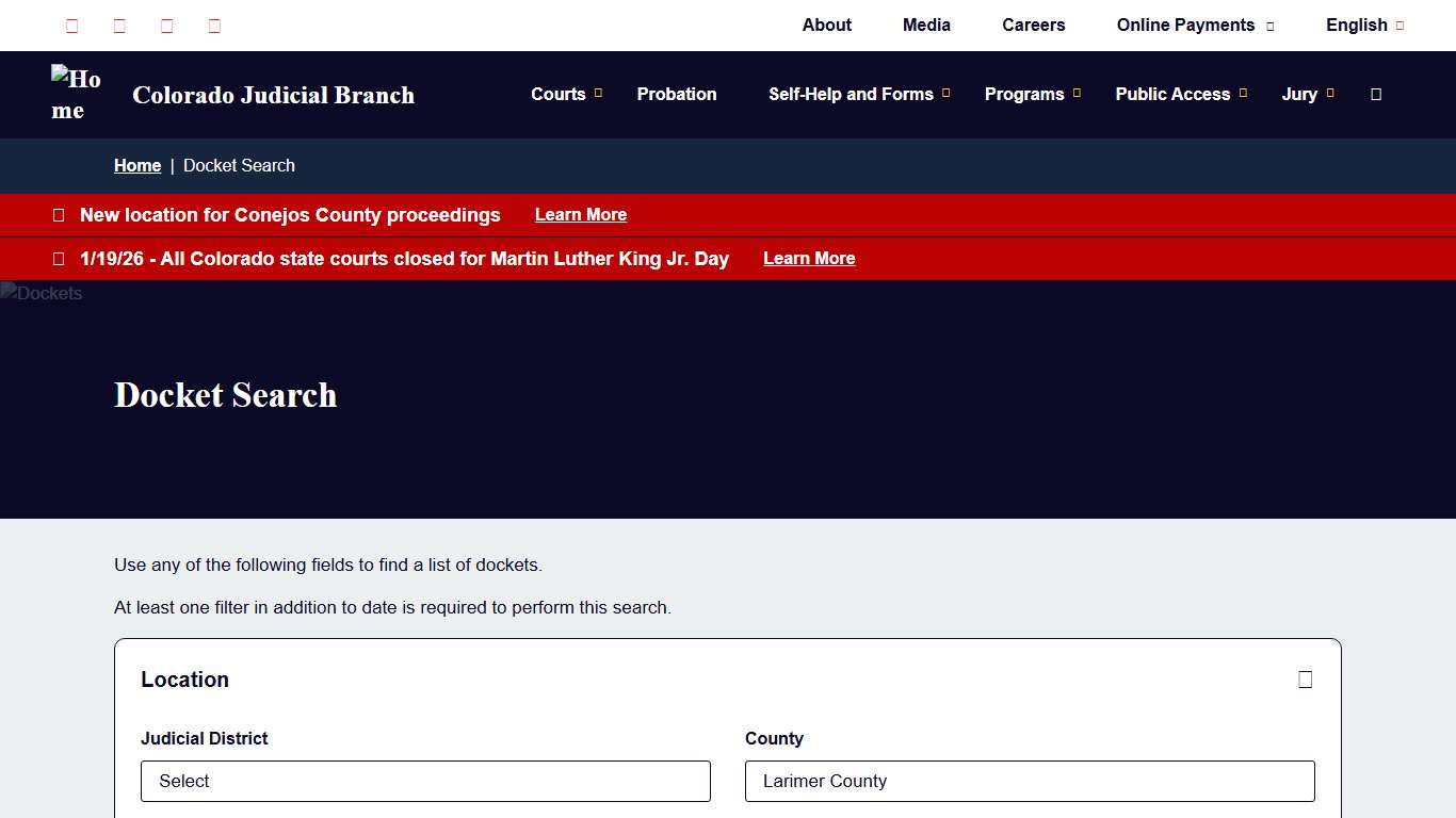 Docket Search | Colorado Judicial Branch
